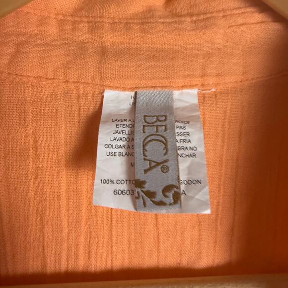 Becca Gauzy Nectar Orange Button Down Midi Beach Coverup Shirt Dress Size Small - Picture 10 of 11